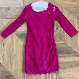 Fushia lace dress with zip back.